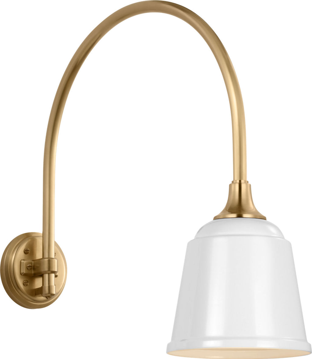 Academy 19.5" Arched Mack Barn Light | Hand-Rubbed Antique Brass | 8 | 8" White Rockhouse Shade
