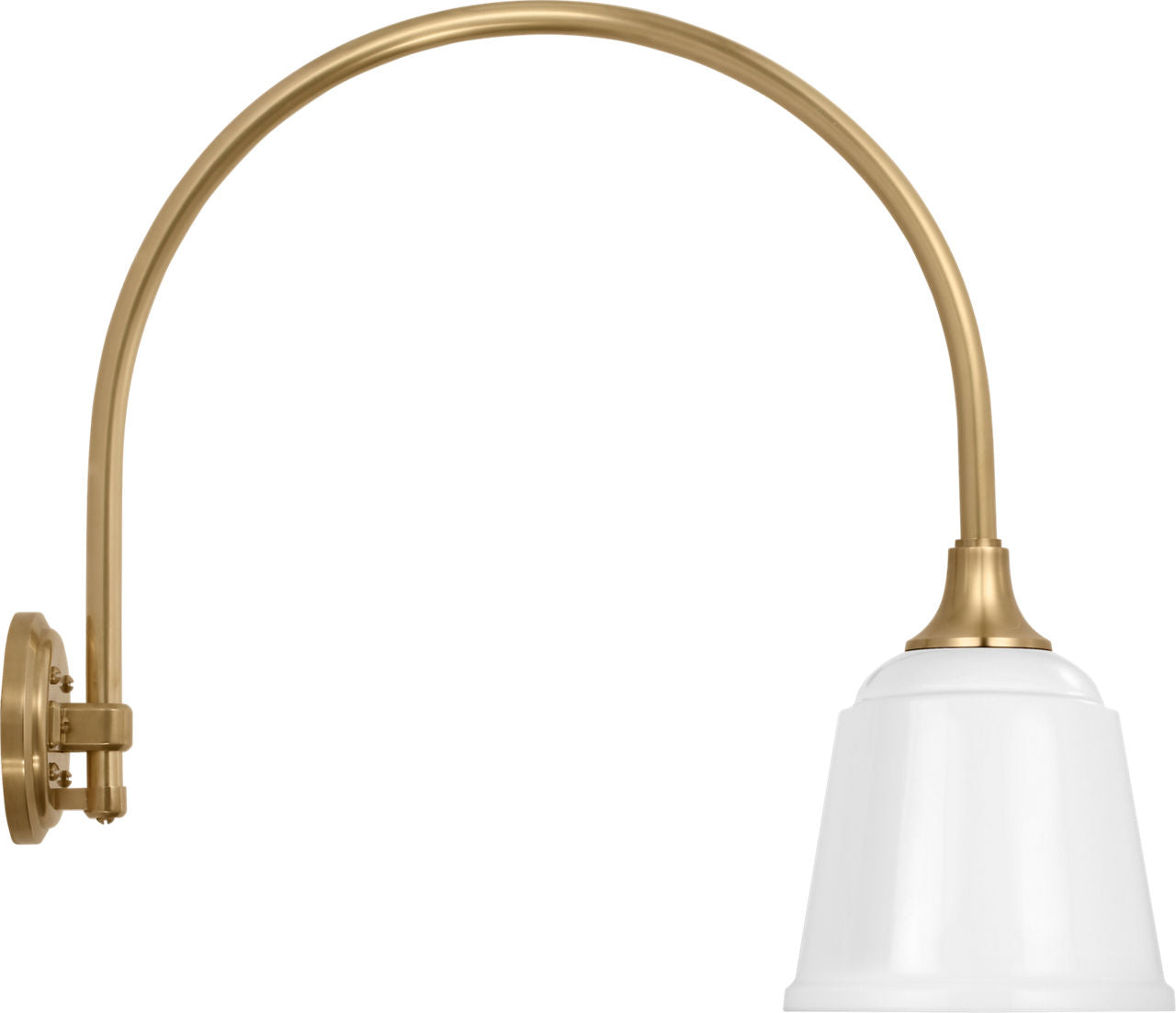 Academy 19.5" Arched Mack Barn Light | Hand-Rubbed Antique Brass | 8 | 8" White Rockhouse Shade
