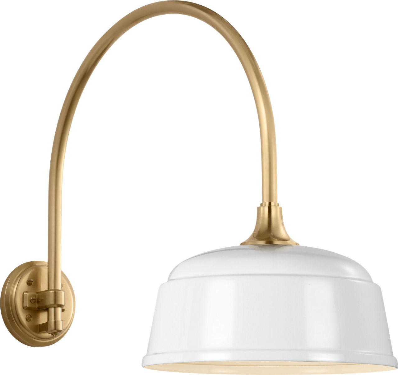 Academy 19.5" Arched Mack Barn Light | Hand-Rubbed Antique Brass | 12.5 | 12.5" White Rockhouse Shade
