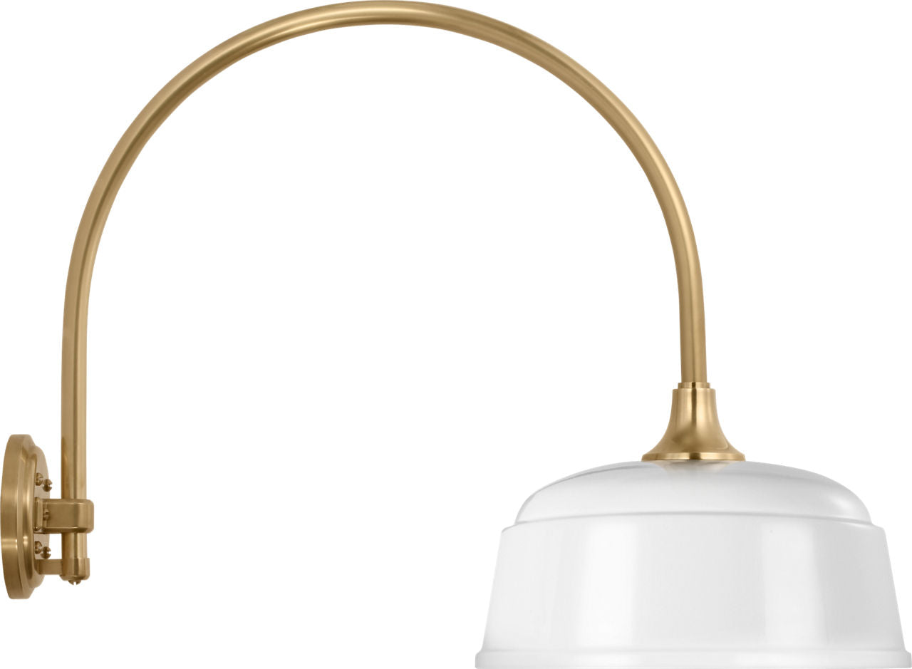 Academy 19.5" Arched Mack Barn Light | Hand-Rubbed Antique Brass | 12.5 | 12.5" White Rockhouse Shade