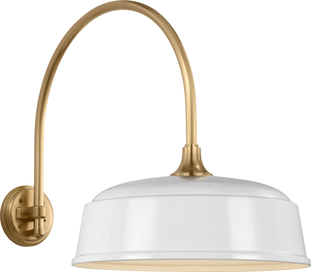 Academy 19.5" Arched Mack Barn Light | Hand-Rubbed Antique Brass | 16 | 16" White Rockhouse Shade