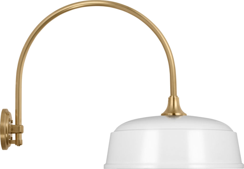 Academy 19.5" Arched Mack Barn Light | Hand-Rubbed Antique Brass | 16 | 16" White Rockhouse Shade