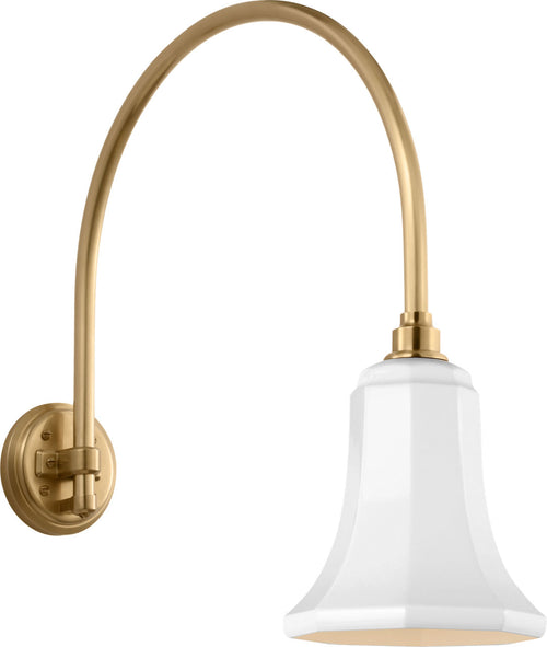 Academy 19.5" Arched Mack Barn Light | Hand-Rubbed Antique Brass | 7.5 | 7.5" White Savannah Shade