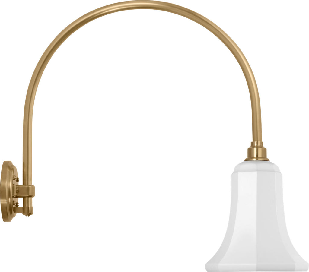 Academy 19.5" Arched Mack Barn Light | Hand-Rubbed Antique Brass | 7.5 | 7.5" White Savannah Shade