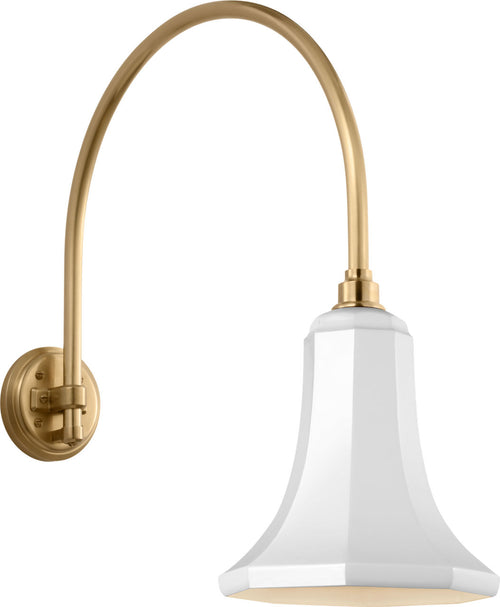 Academy 19.5" Arched Mack Barn Light | Hand-Rubbed Antique Brass | 9.25 | 9.25" White Savannah Shade