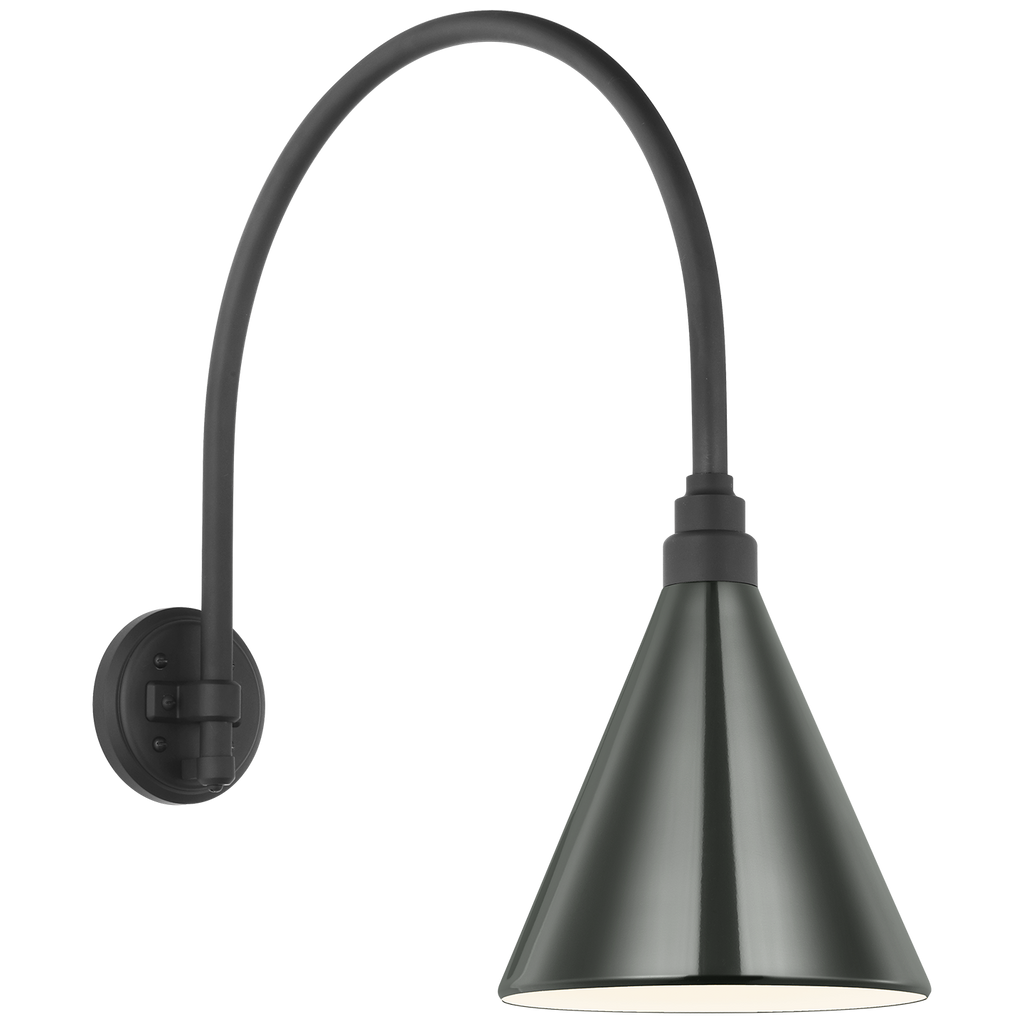 Academy 19.5" Arched Mack Barn Light | Matte Black | 9 | 9" Green Conical Savannah Shade
