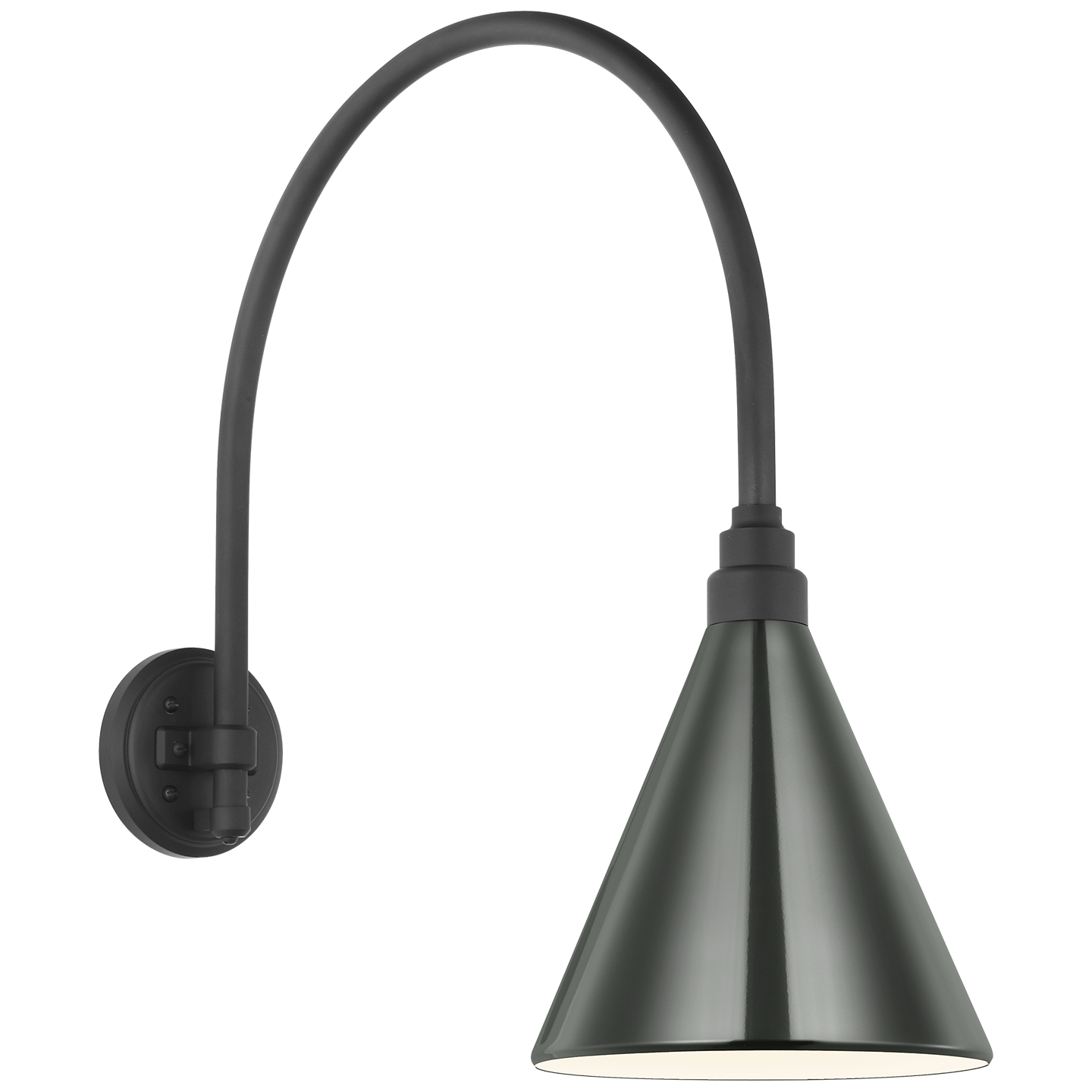 Academy 19.5" Arched Mack Barn Light | Matte Black | 9 | 9" Green Conical Savannah Shade