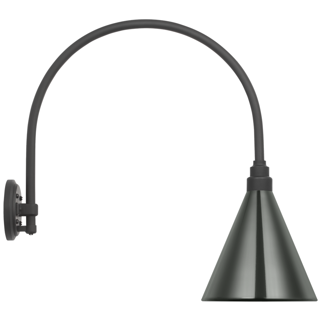 Academy 19.5" Arched Mack Barn Light | Matte Black | 9 | 9" Green Conical Savannah Shade
