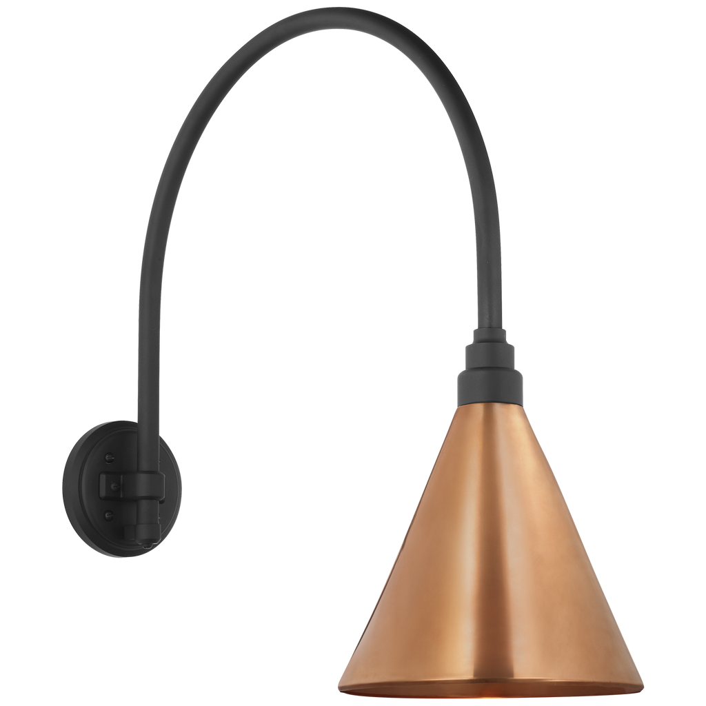 Academy 19.5" Arched Mack Barn Light | Matte Black | 9 | 9" Soft Copper Conical Savannah Shade
