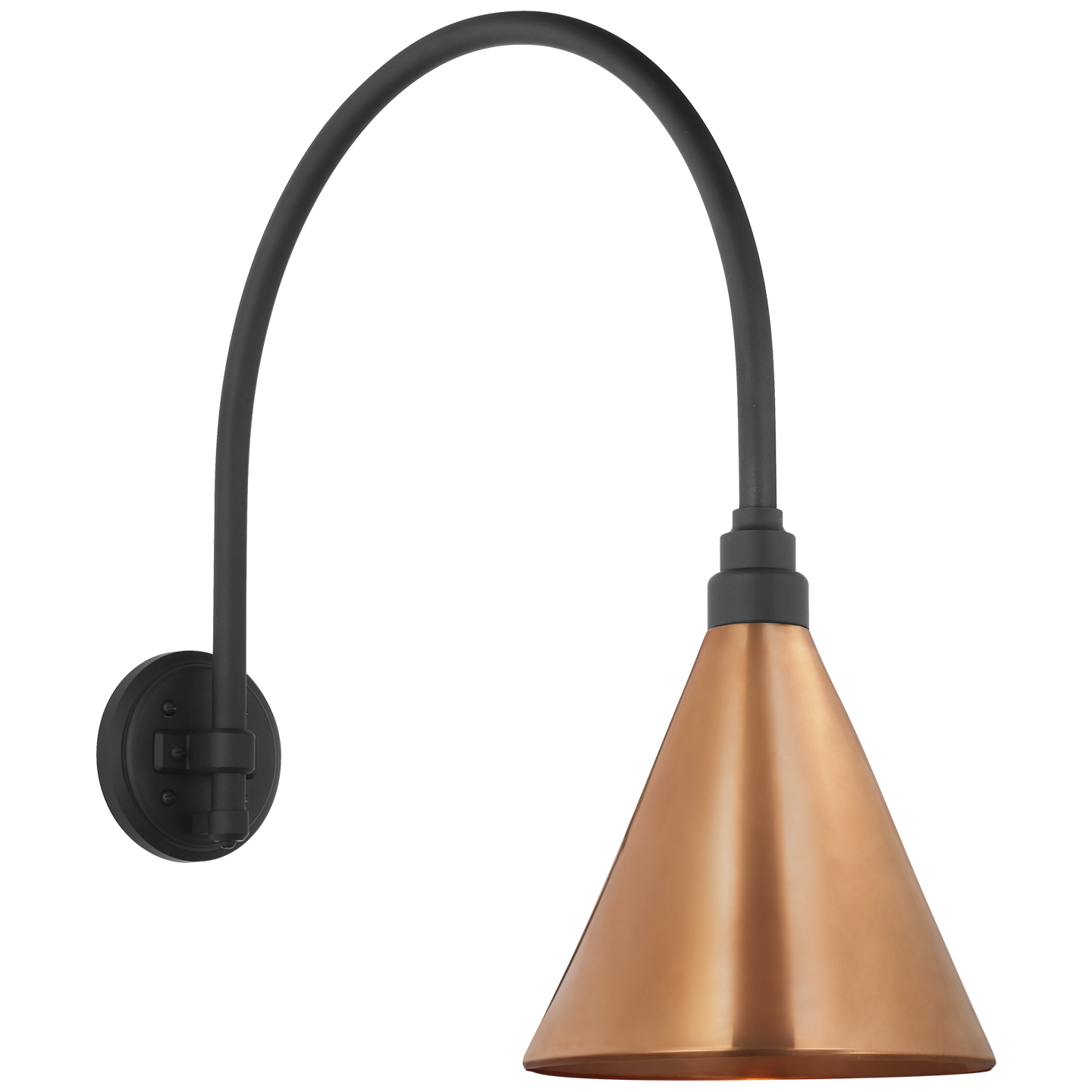 Academy 19.5" Arched Mack Barn Light | Matte Black | 9 | 9" Soft Copper Conical Savannah Shade