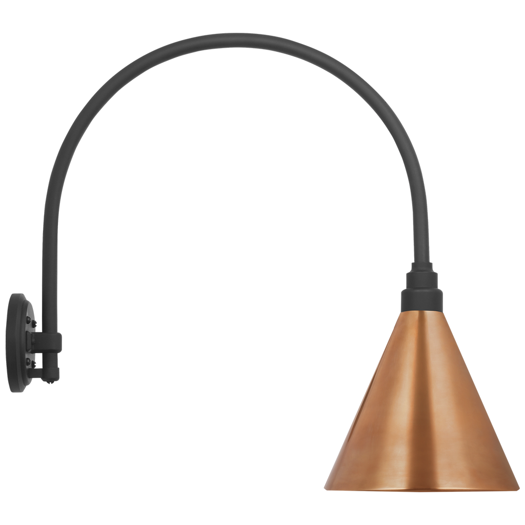 Academy 19.5" Arched Mack Barn Light | Matte Black | 9 | 9" Soft Copper Conical Savannah Shade