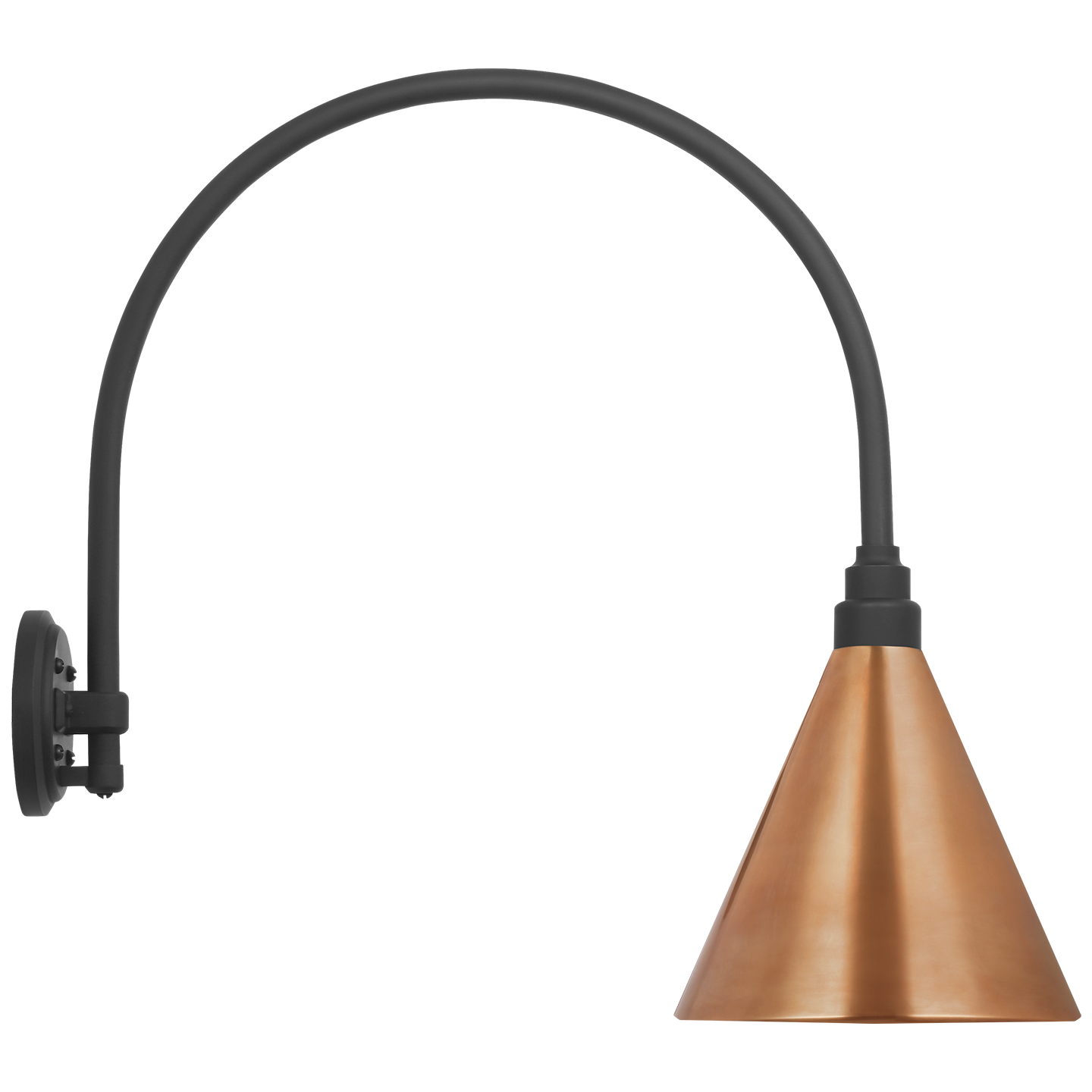 Academy 19.5" Arched Mack Barn Light | Matte Black | 9 | 9" Soft Copper Conical Savannah Shade