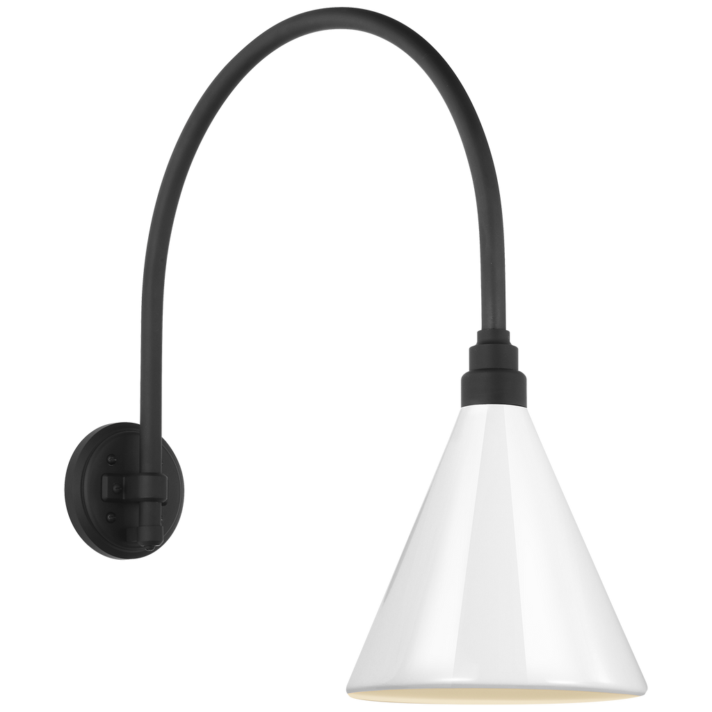 Academy 19.5" Arched Mack Barn Light | Matte Black | 9 | 9" White Conical Savannah Shade