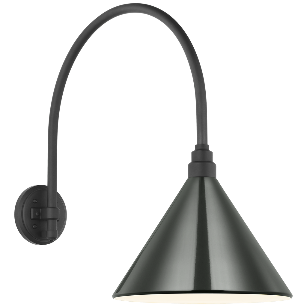 Academy 19.5" Arched Mack Barn Light | Matte Black | 12.5 | 12.5" Green Conical Savannah Shade