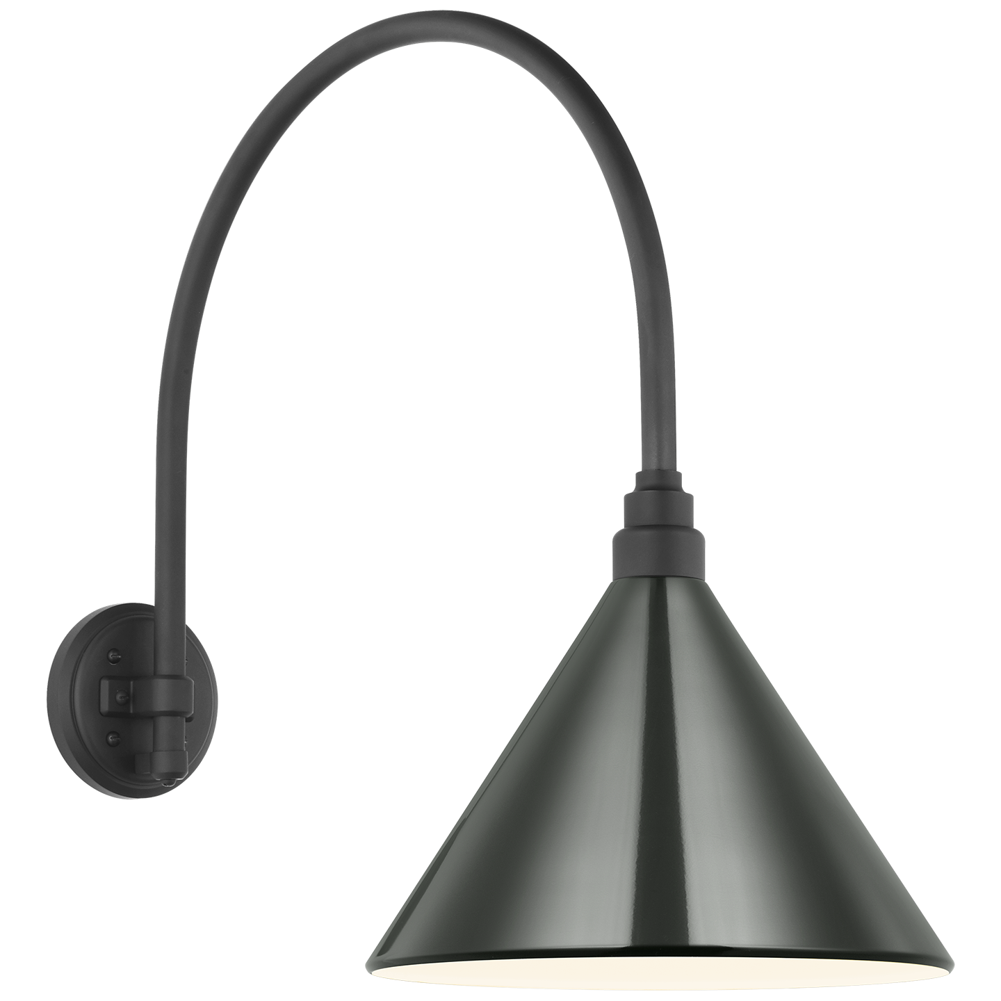 Academy 19.5" Arched Mack Barn Light | Matte Black | 12.5 | 12.5" Green Conical Savannah Shade