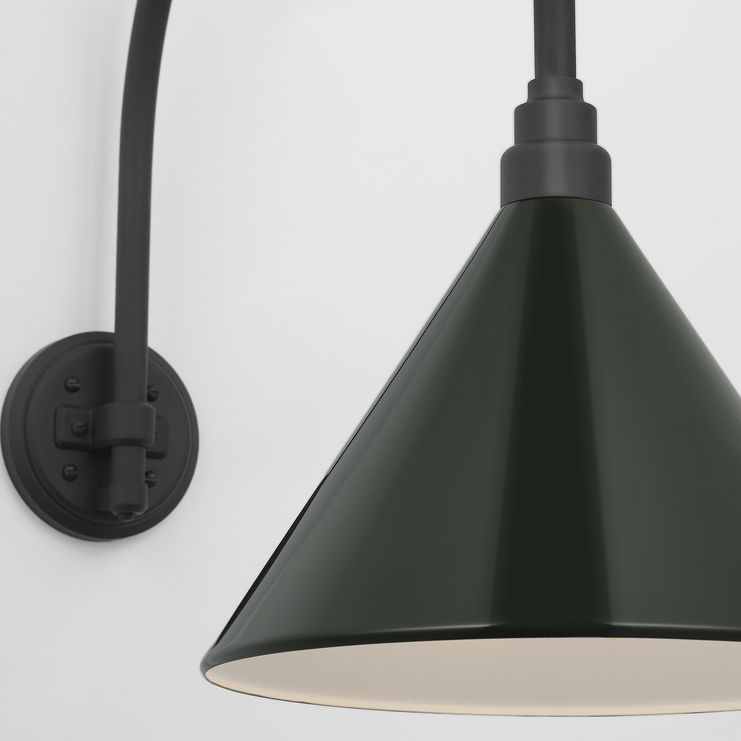 Academy 19.5" Arched Mack Barn Light | Matte Black | 12.5 | 12.5" Green Conical Savannah Shade