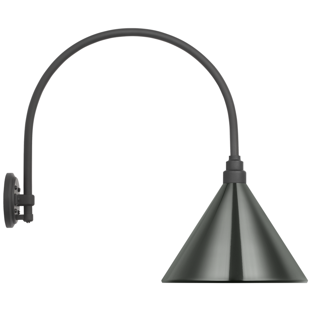 Academy 19.5" Arched Mack Barn Light | Matte Black | 12.5 | 12.5" Green Conical Savannah Shade