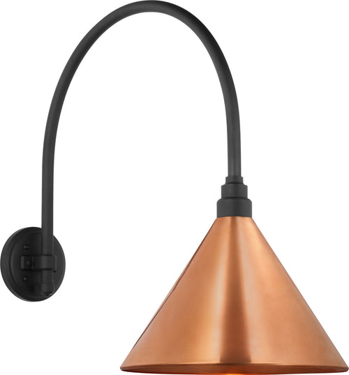 Academy 19.5" Arched Mack Barn Light | Matte Black | 12.5 | 12.5" Soft Copper Conical Savannah Shade