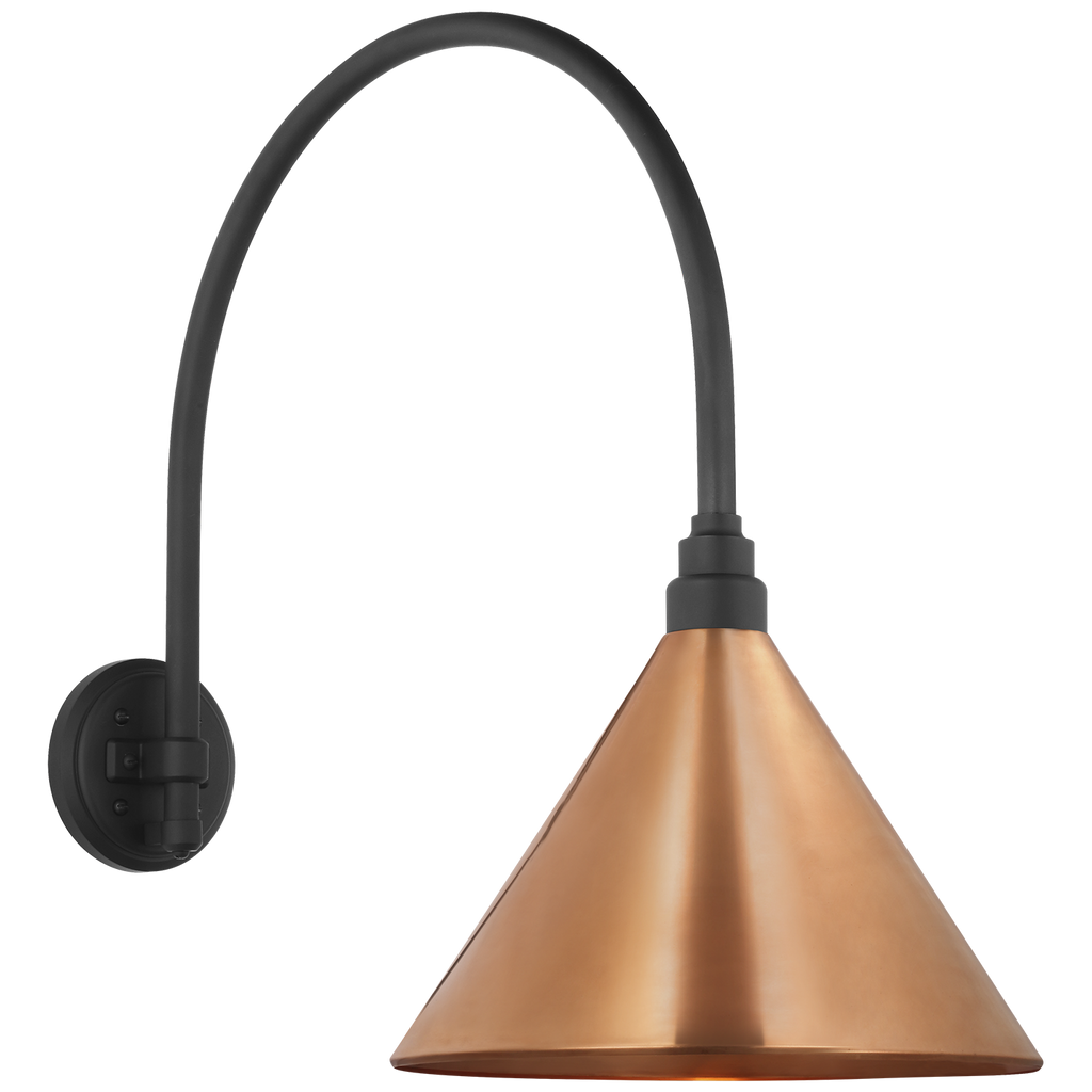 Academy 19.5" Arched Mack Barn Light | Matte Black | 12.5 | 12.5" Soft Copper Conical Savannah Shade
