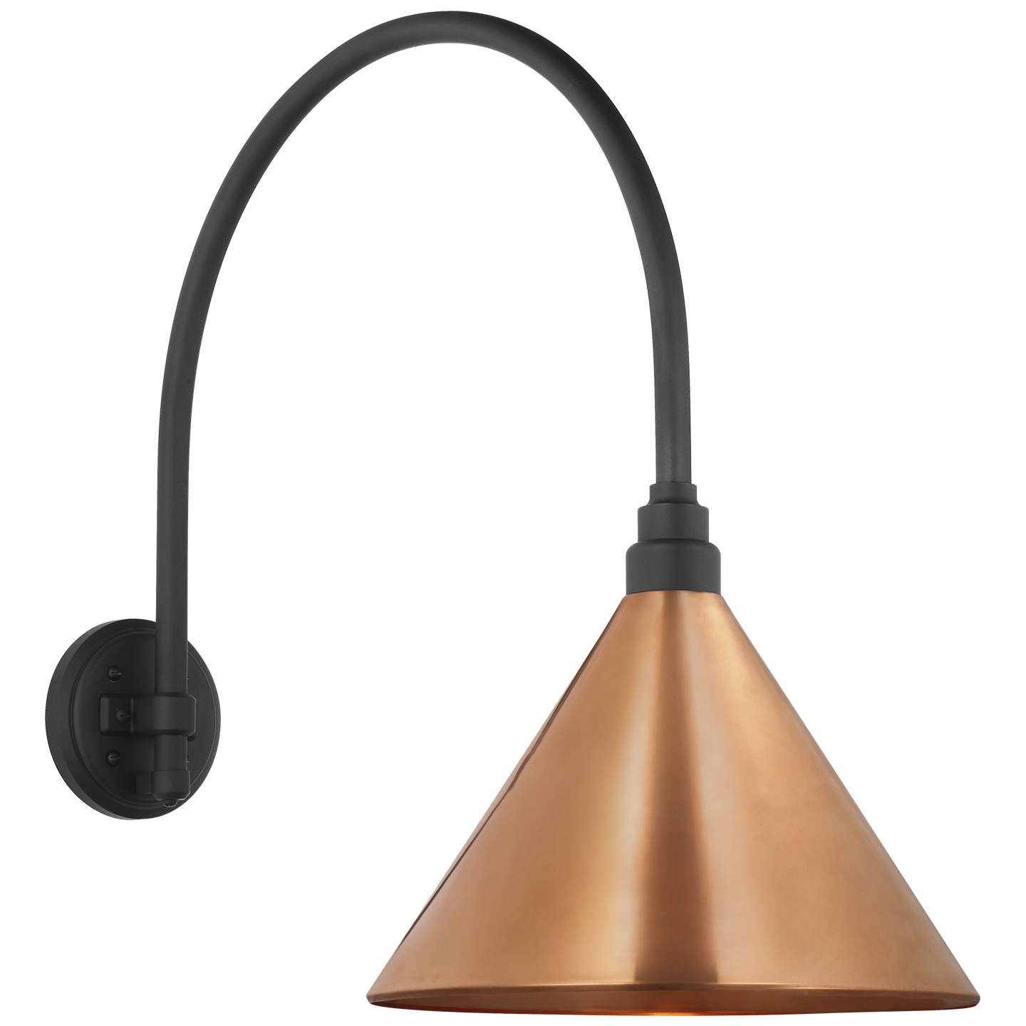 Academy 19.5" Arched Mack Barn Light | Matte Black | 12.5 | 12.5" Soft Copper Conical Savannah Shade