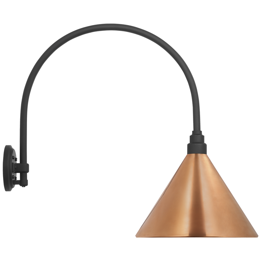 Academy 19.5" Arched Mack Barn Light | Matte Black | 12.5 | 12.5" Soft Copper Conical Savannah Shade