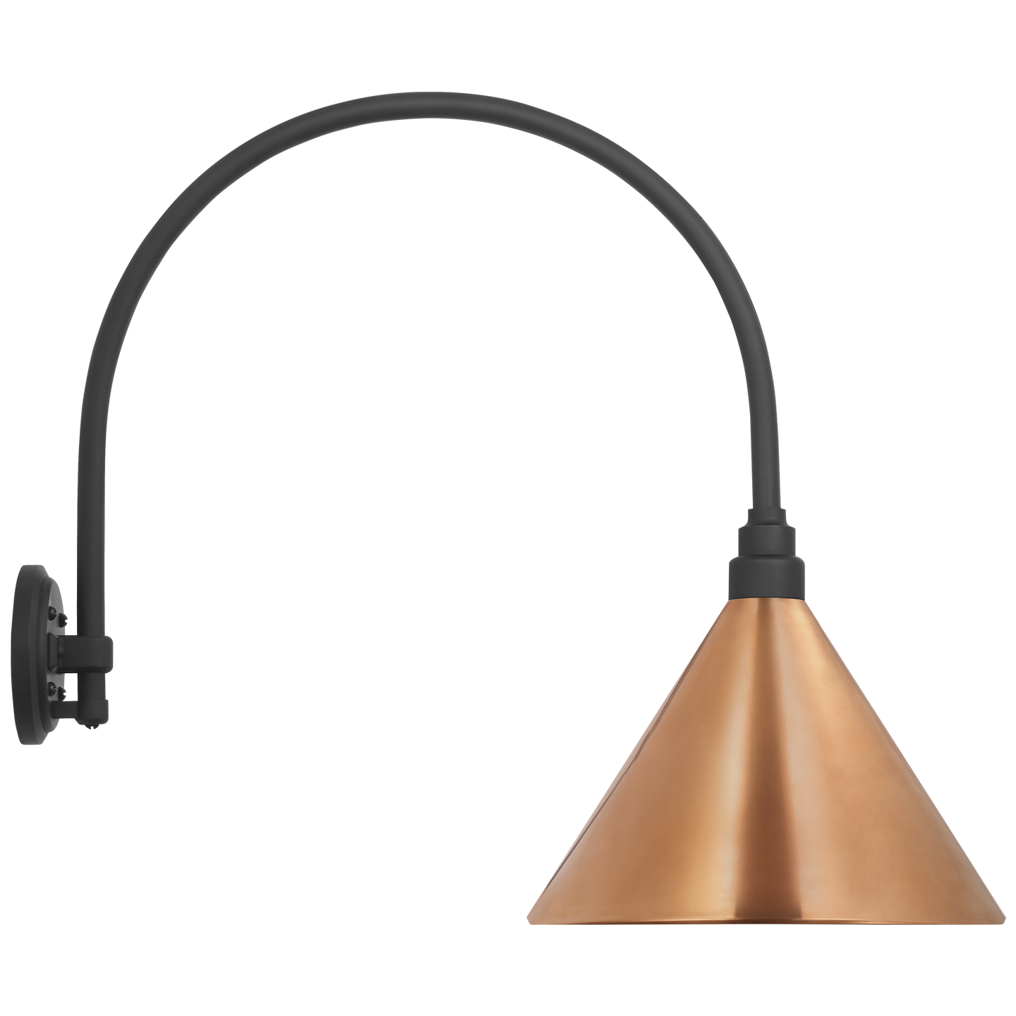 Academy 19.5" Arched Mack Barn Light | Matte Black | 12.5 | 12.5" Soft Copper Conical Savannah Shade