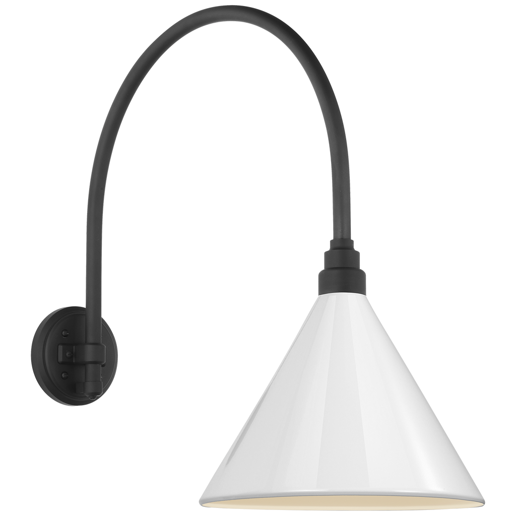 Academy 19.5" Arched Mack Barn Light | Matte Black | 12.5 | 12.5" White Conical Savannah Shade