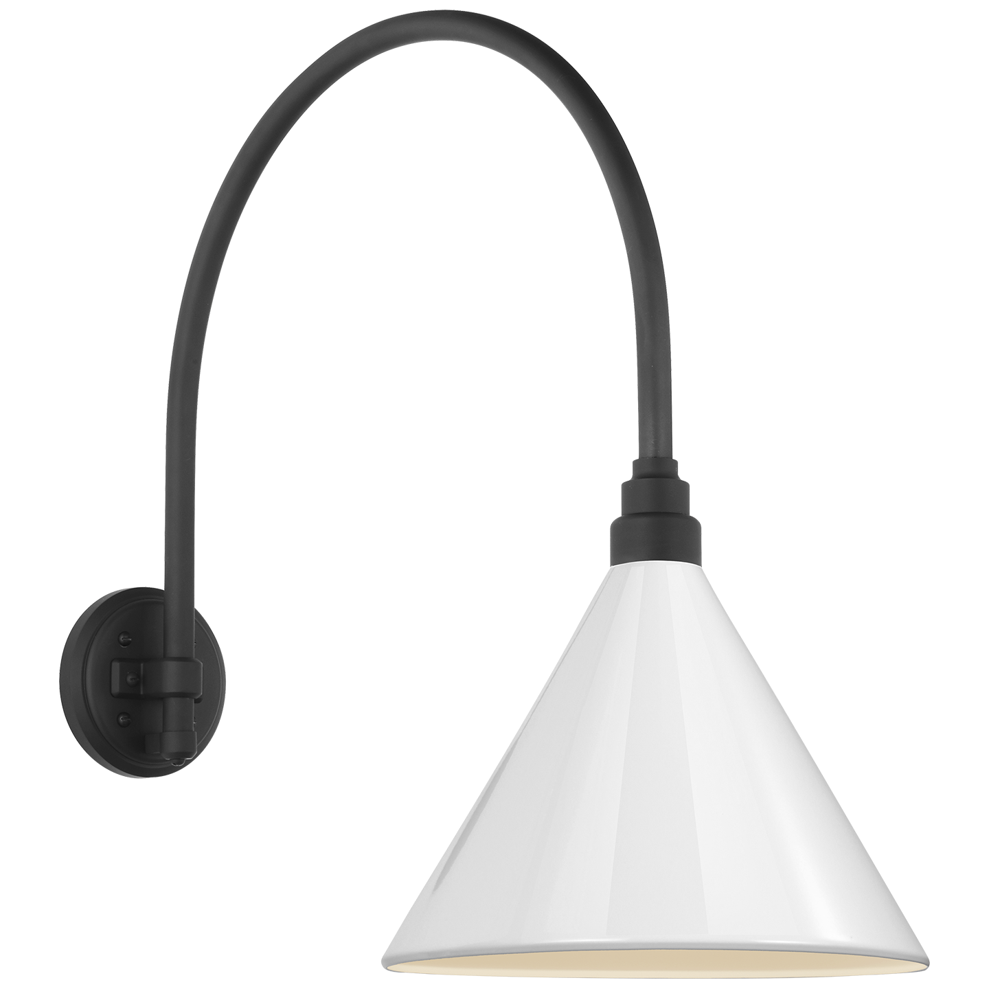 Academy 19.5" Arched Mack Barn Light | Matte Black | 12.5 | 12.5" White Conical Savannah Shade