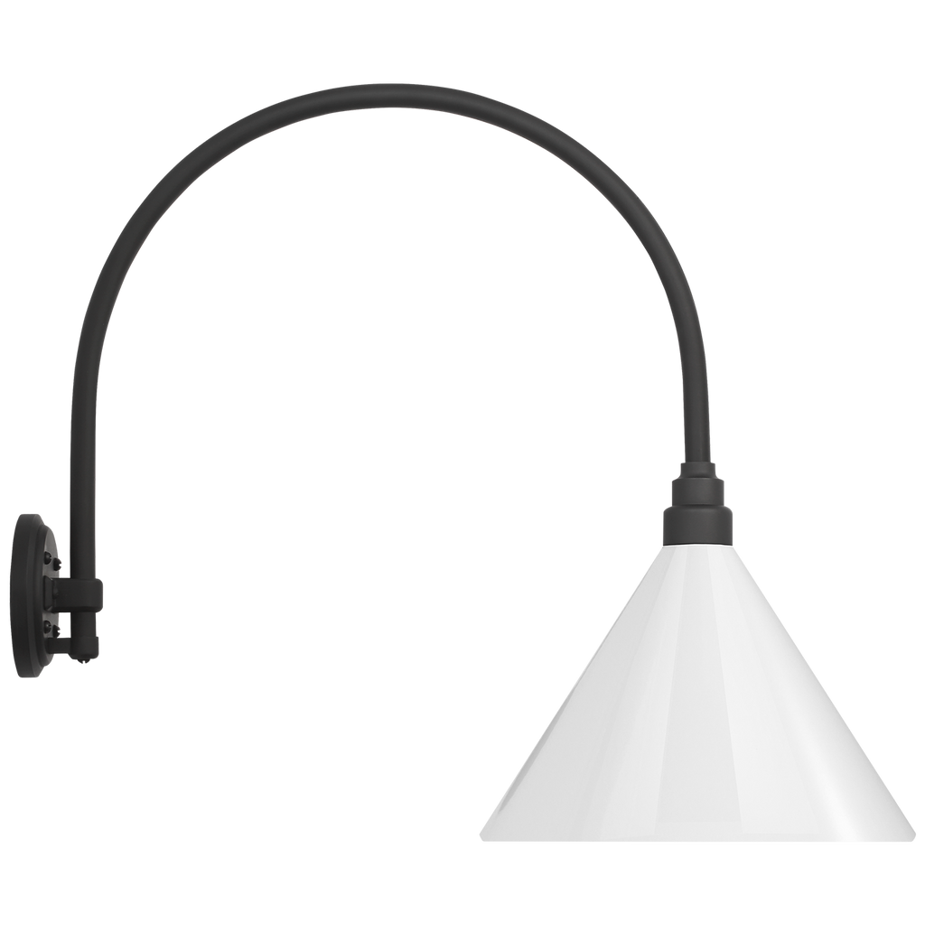 Academy 19.5" Arched Mack Barn Light | Matte Black | 12.5 | 12.5" White Conical Savannah Shade