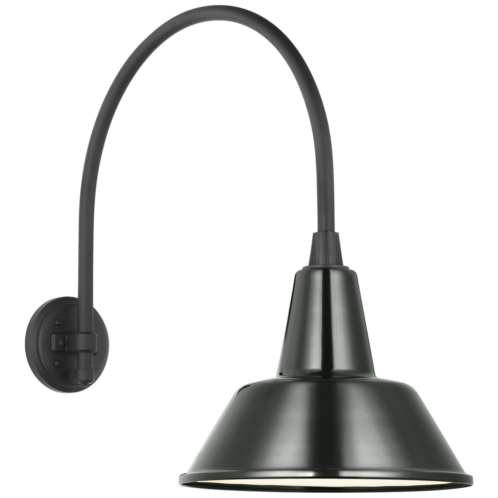 Academy 19.5" Arched Mack Barn Light | Matte Black | 12.5 | 12.5" Green Bowers Shade