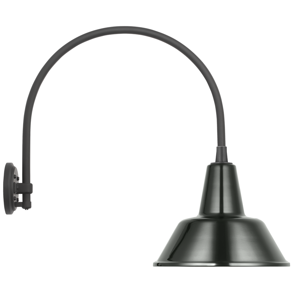 Academy 19.5" Arched Mack Barn Light | Matte Black | 12.5 | 12.5" Green Bowers Shade