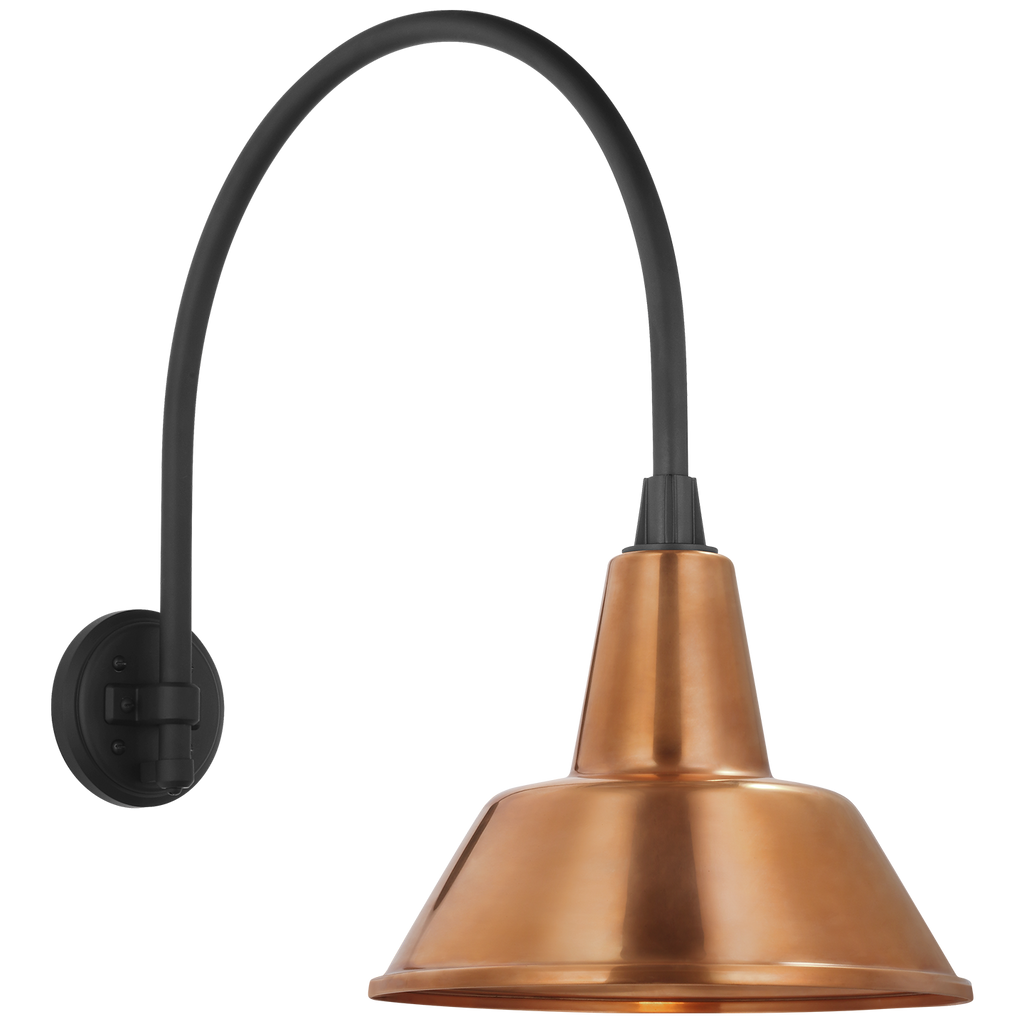 Academy 19.5" Arched Mack Barn Light | Matte Black | 12.5 | 12.5" Soft Copper Bowers Shade