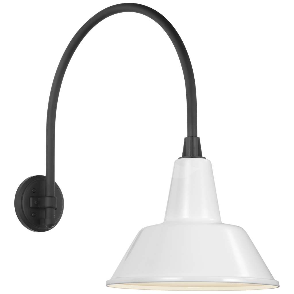Academy 19.5" Arched Mack Barn Light | Matte Black | 12.5 | 12.5" White Bowers Shade