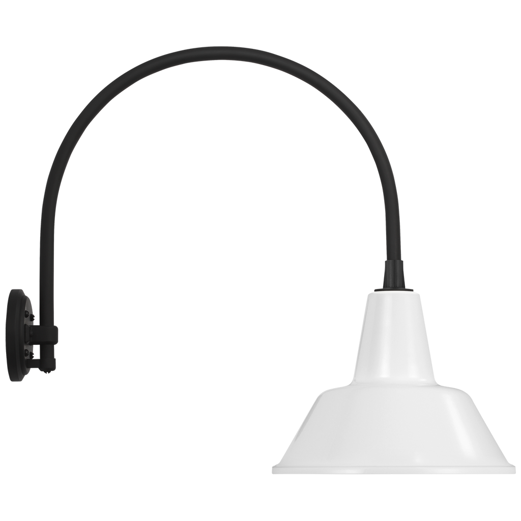 Academy 19.5" Arched Mack Barn Light | Matte Black | 12.5 | 12.5" White Bowers Shade
