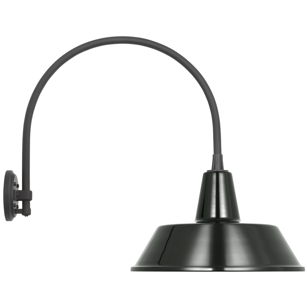 Academy 19.5" Arched Mack Barn Light | Matte Black | 16 | 16" Green Bowers Shade