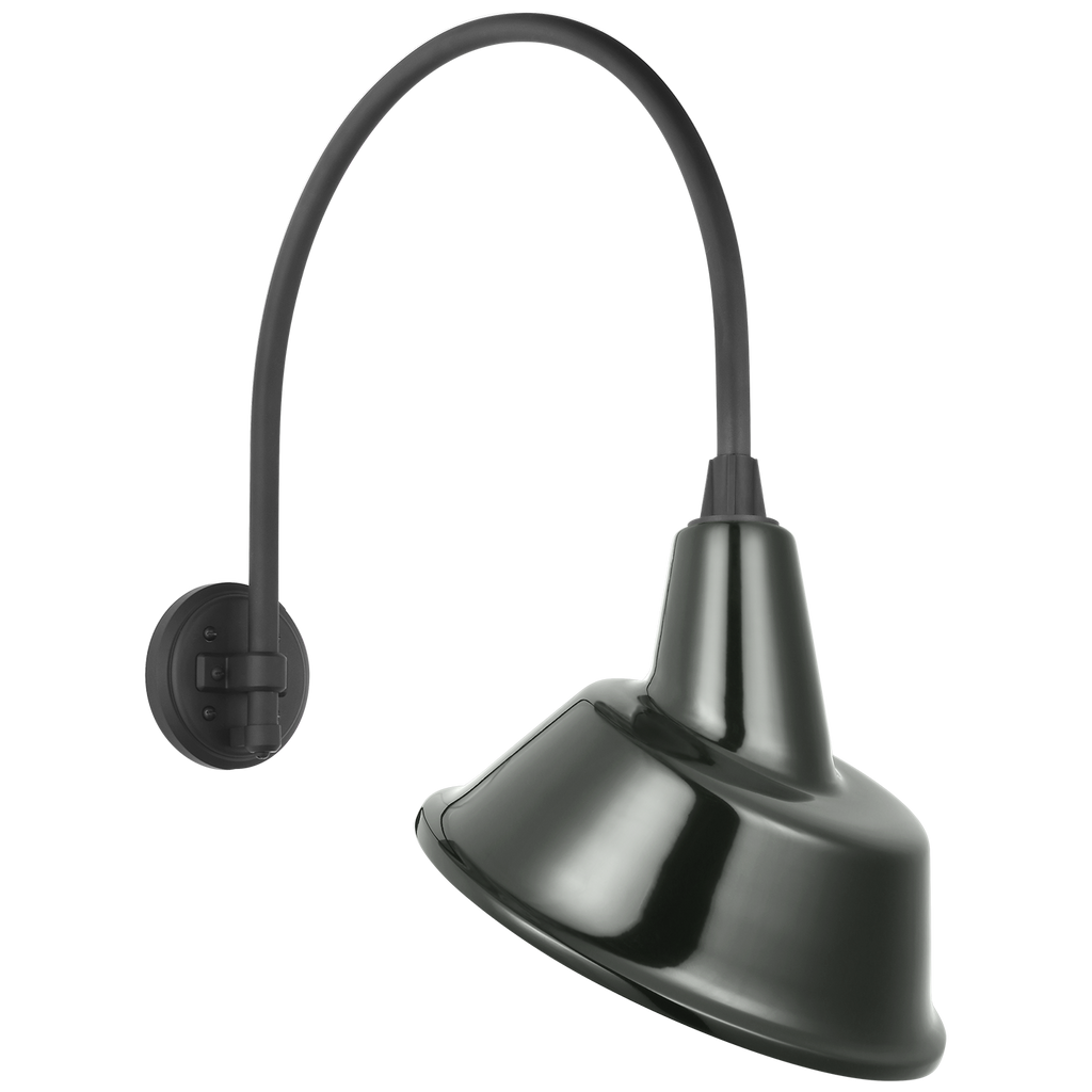 Academy 19.5" Arched Mack Barn Light | Matte Black | 12.5 | 12.5" Green Tilted Bowers Shade