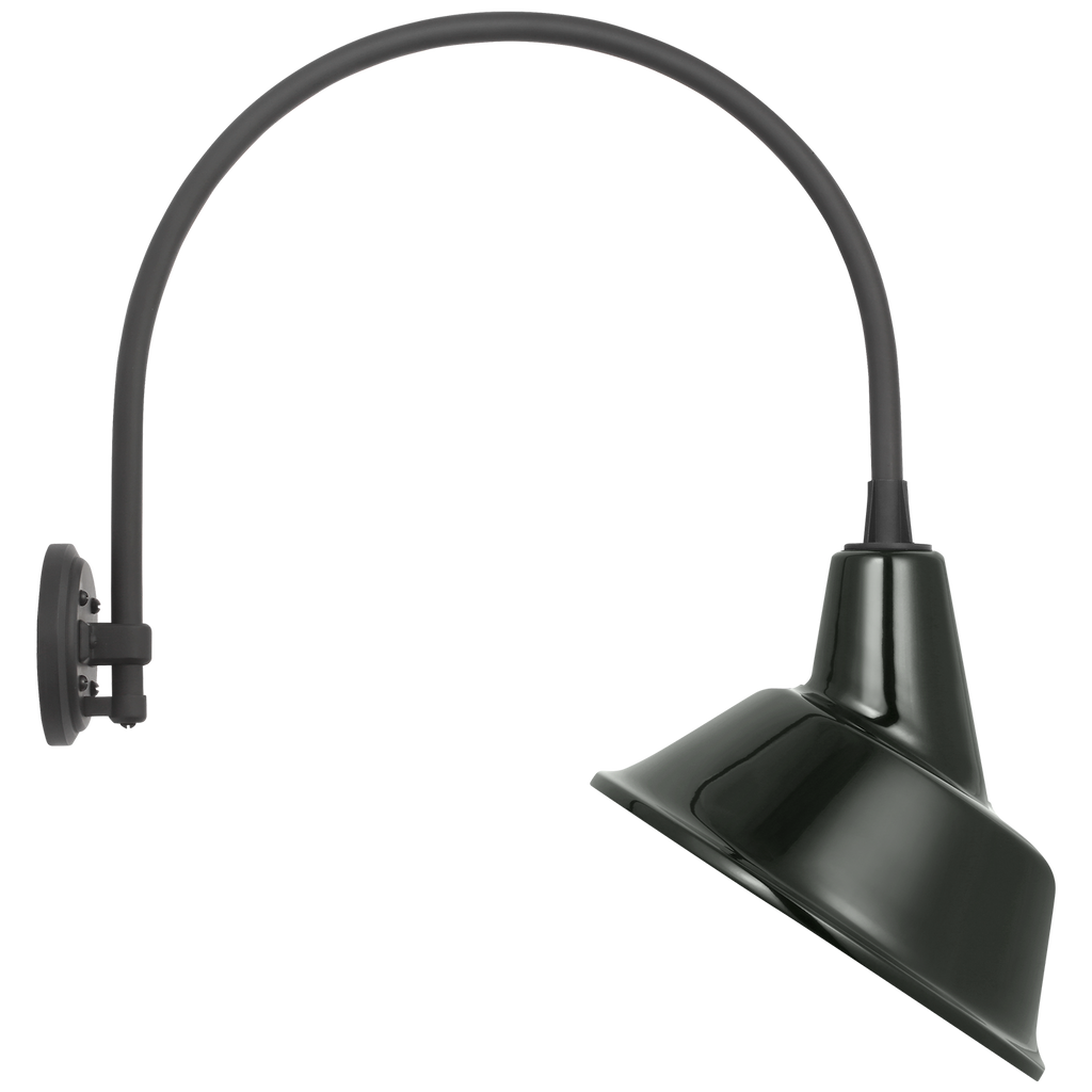 Academy 19.5" Arched Mack Barn Light | Matte Black | 12.5 | 12.5" Green Tilted Bowers Shade