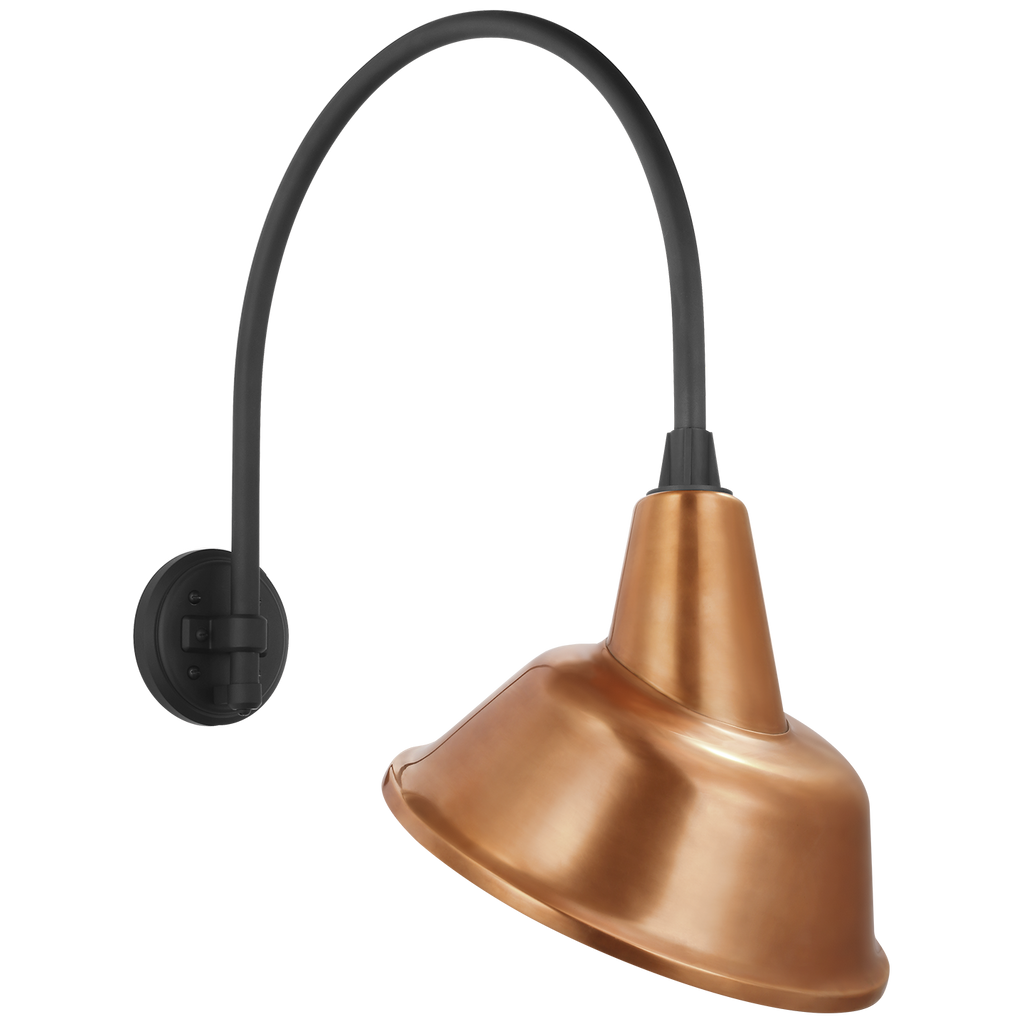 Academy 19.5" Arched Mack Barn Light | Matte Black | 12.5 | 12.5" Soft Copper Tilted Bowers Shade