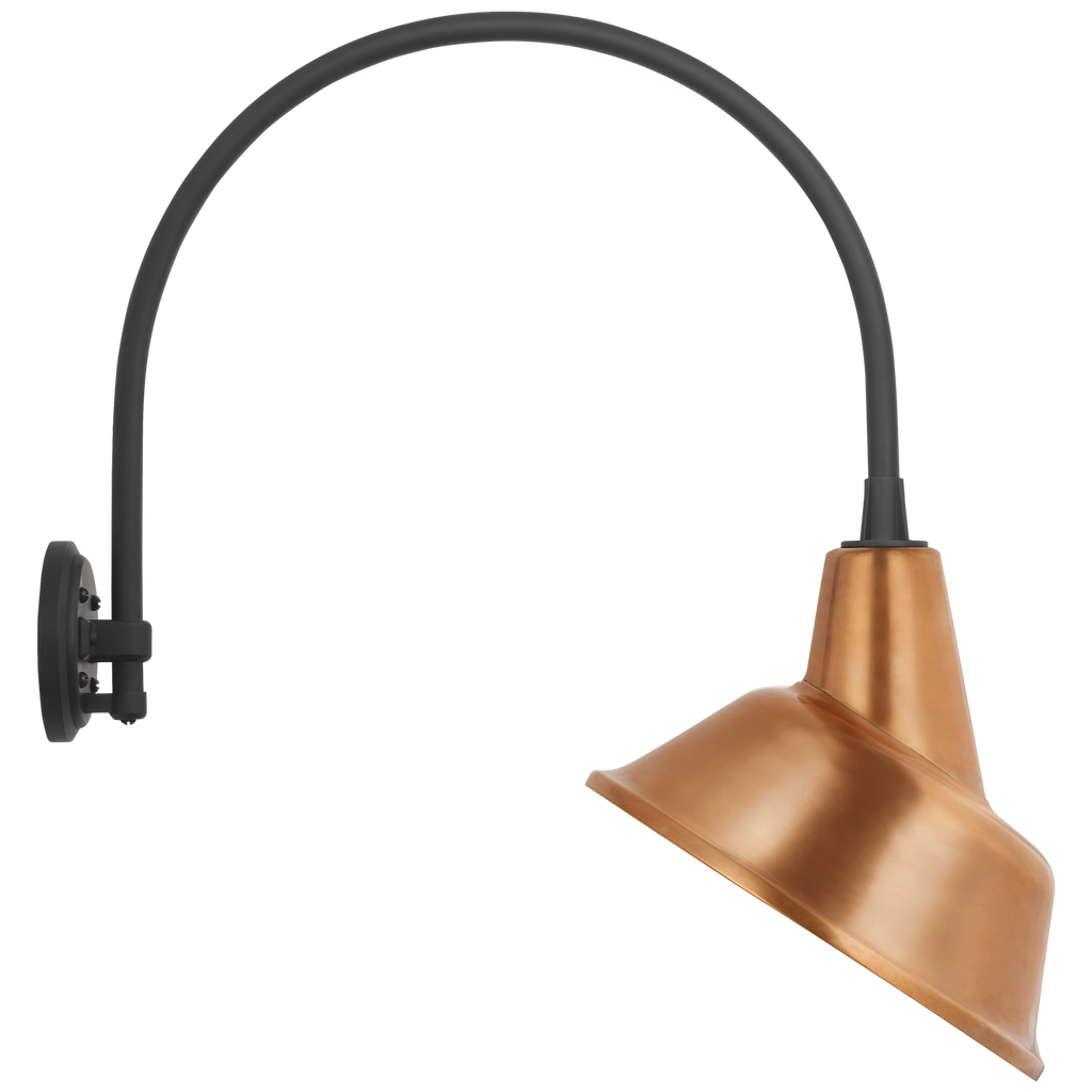 Academy 19.5" Arched Mack Barn Light | Matte Black | 12.5 | 12.5" Soft Copper Tilted Bowers Shade