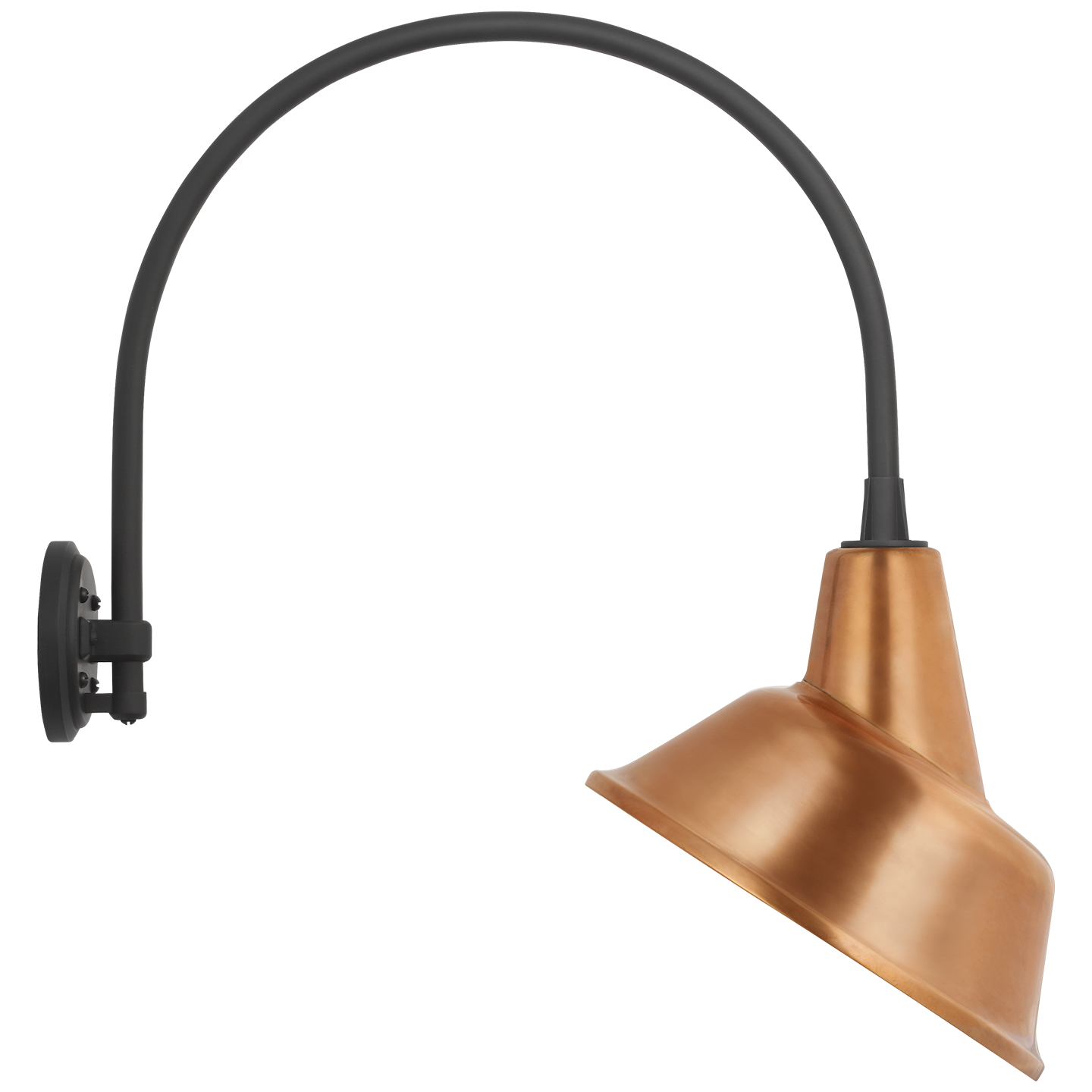Academy 19.5" Arched Mack Barn Light | Matte Black | 12.5 | 12.5" Soft Copper Tilted Bowers Shade