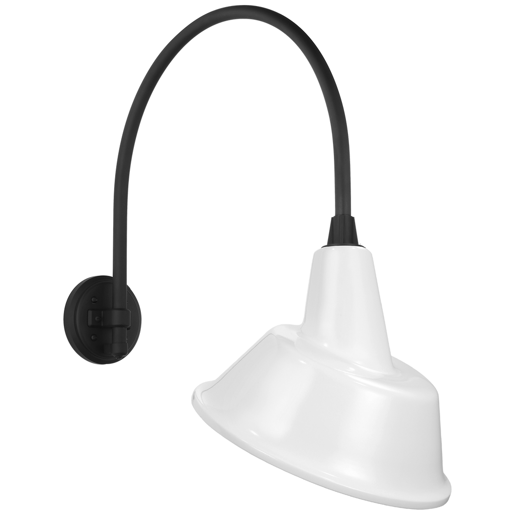 Academy 19.5" Arched Mack Barn Light | Matte Black | 12.5 | 12.5" White Tilted Bowers Shade