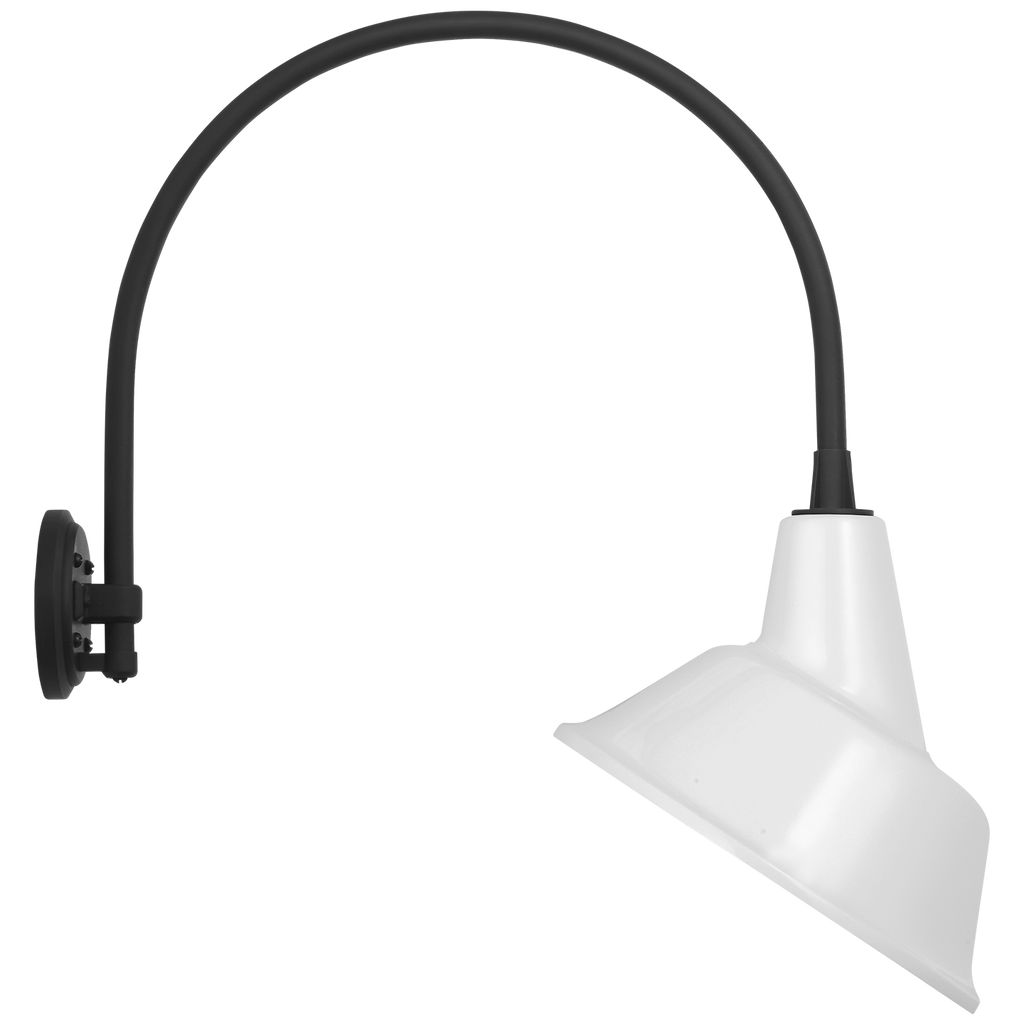 Academy 19.5" Arched Mack Barn Light | Matte Black | 12.5 | 12.5" White Tilted Bowers Shade