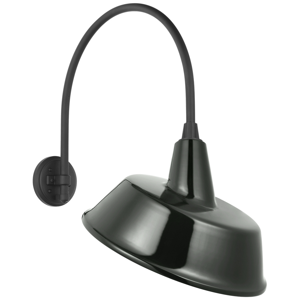 Academy 19.5" Arched Mack Barn Light | Matte Black | 16 | 16" Green Tilted Bowers Shade