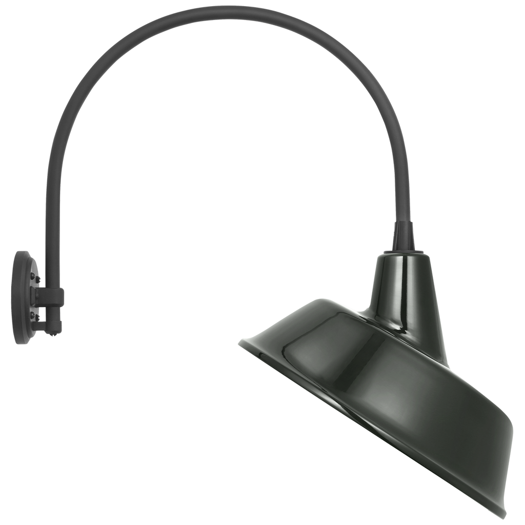 Academy 19.5" Arched Mack Barn Light | Matte Black | 16 | 16" Green Tilted Bowers Shade