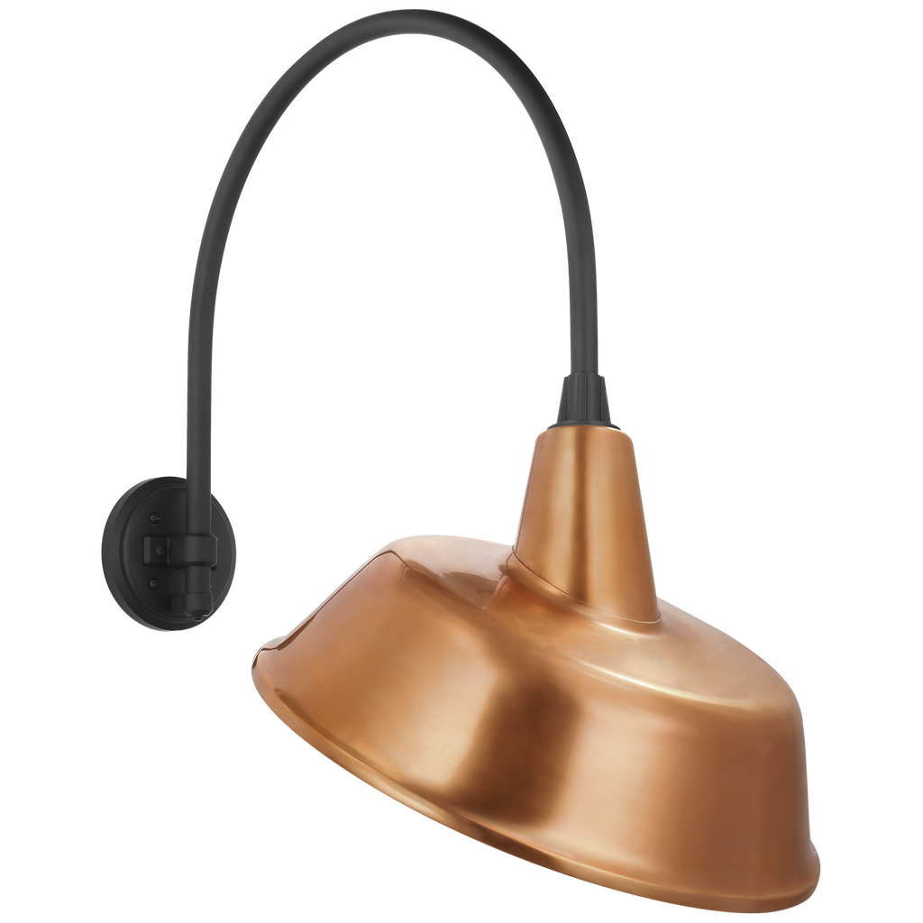 Academy 19.5" Arched Mack Barn Light | Matte Black | 16 | 16" Soft Copper Tilted Bowers Shade