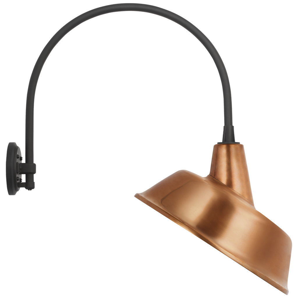 Academy 19.5" Arched Mack Barn Light | Matte Black | 16 | 16" Soft Copper Tilted Bowers Shade
