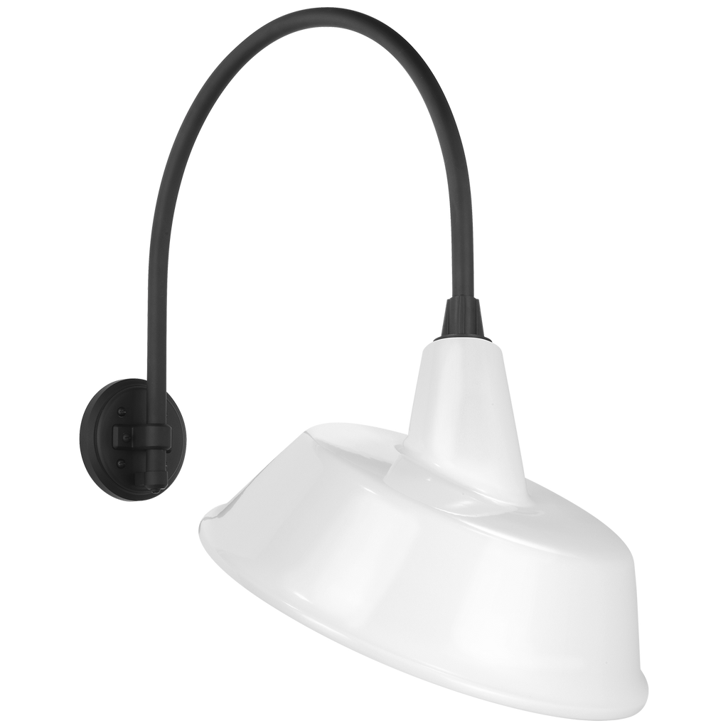 Academy 19.5" Arched Mack Barn Light | Matte Black | 16 | 16" White Tilted Bowers Shade