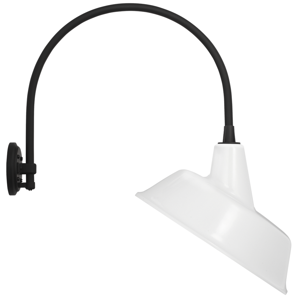 Academy 19.5" Arched Mack Barn Light | Matte Black | 16 | 16" White Tilted Bowers Shade