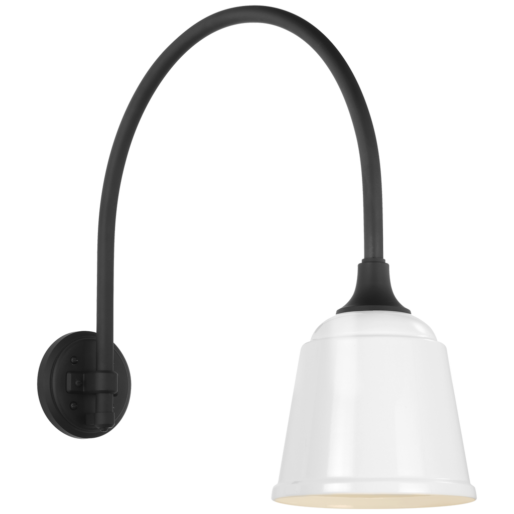 Academy 19.5" Arched Mack Barn Light | Matte Black | 8 | 8" White Rockhouse Shade