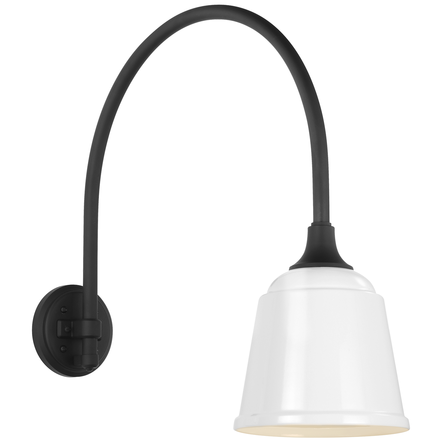 Academy 19.5" Arched Mack Barn Light | Matte Black | 8 | 8" White Rockhouse Shade
